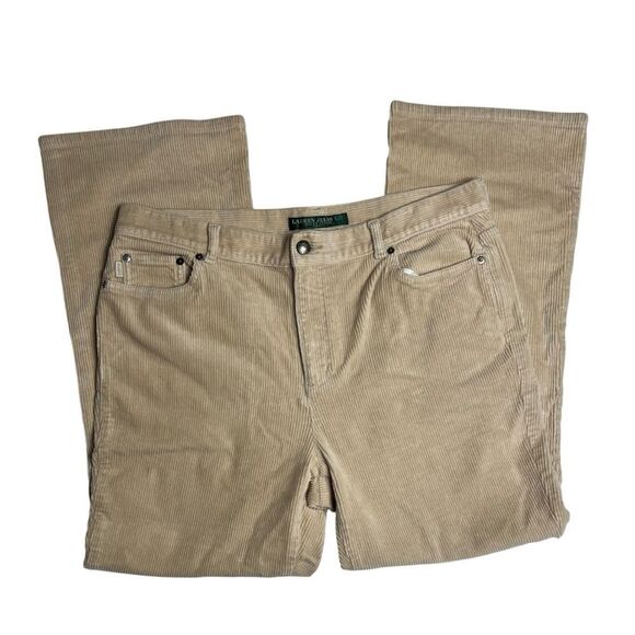 Ralph Lauren Lauren Jeans Co Wide Leg Bootcut Corduroy Jeans Tan Size 14 Petite - Picture 2 of 8